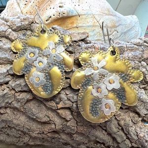 Brass dangling Boho artisan handcrafted brass + sterling silver florets & wires